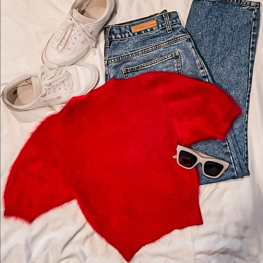 Vintage Angora Cropped Short Sleeve Sweater